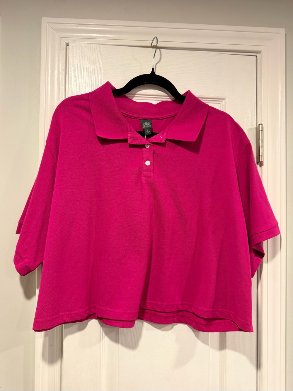 NWT Wild Fable Size 1X Boxy Cropped Polo Shirt Short Sleeve Pink Preppy Top
